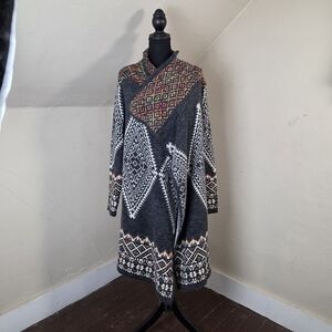 Keren Hart Knit Cardigan Duster Sweater Shawl Collar Southwestern Size L
